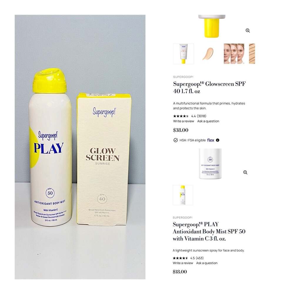 Supergoop! PLAY Body Mist SPF 50 3 fl. oz. & Glowscreen SPF 40 1.7 fl. oz.